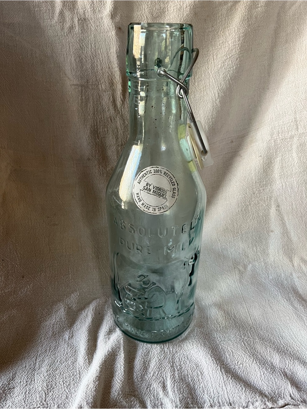 Vintage-Style Aqua Glass Flip-Top Bottle - Reusable Made in Spain Milk bottle